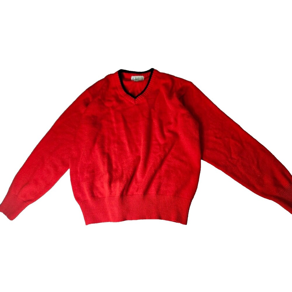 Haband XL Red V-Neck Men's Sweater - Classic Knitwear Made in Indonesia